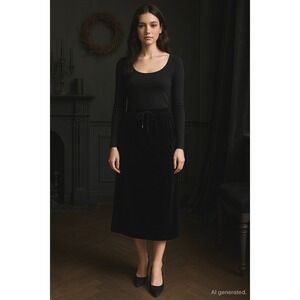 VTG Sag Harbor Womens Velvet Midi Skirt Size L Black Whimsigoth Witchy 90s‎ Y2K